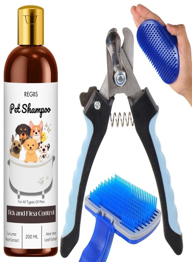 شامبو ريجيس للحيوانات الأليفة بالكركم والصبار، طقم عناية بالحيوانات الأليفة مع فرشاة استحمام ومقص أظافر، 200 مل - Image 1